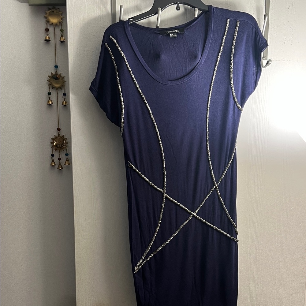 Forever 21 Navy T-shirt Dress with Silver Detailing